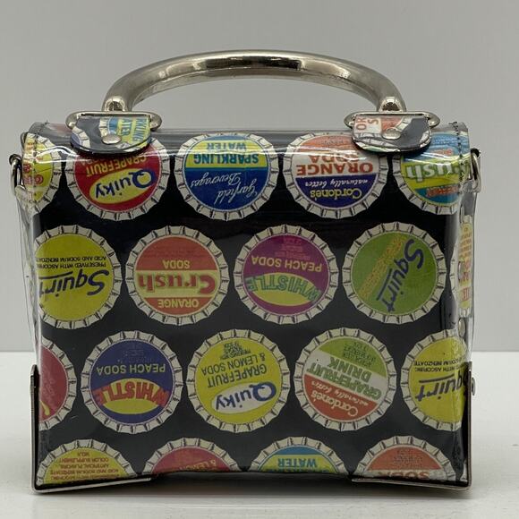 Vintage Soda Cap Designs Handbag Storage Carry Pouch Tuck Lock Buckle Purse - Picture 2 of 10